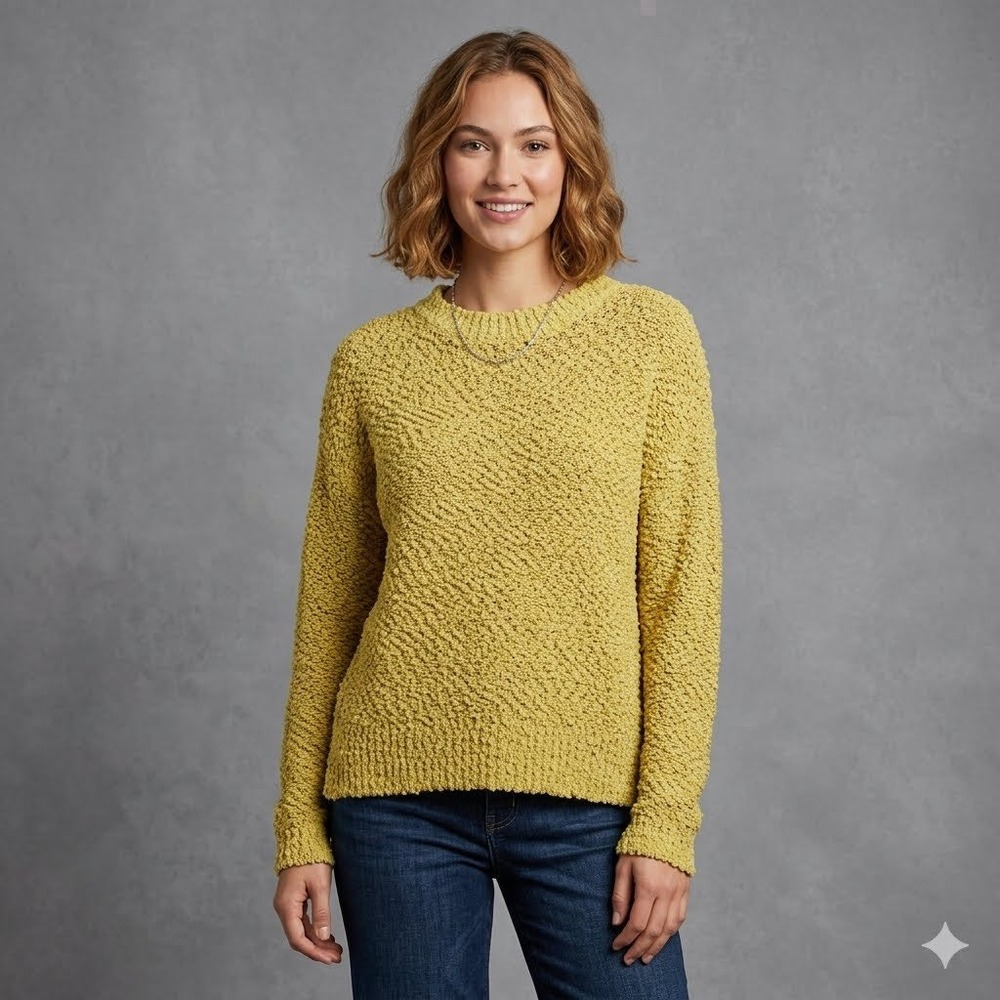 CHERISH Womens Yellow Textured Knit Crew Neck Long Sleeve Sweater Size S